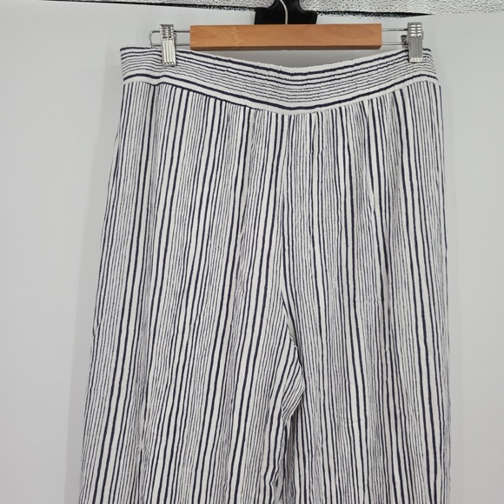 AGB Womens Navy White Striped Wide Leg Palazzo Pants Smocked Waist L‎ - Picture 4 of 10